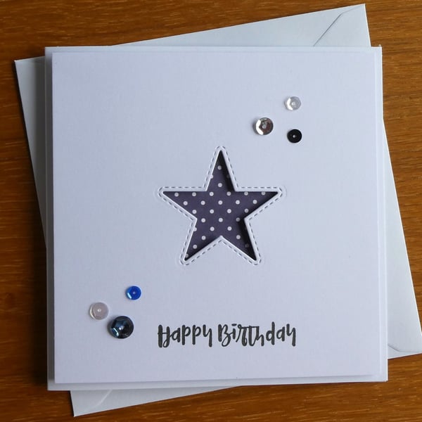 Navy Blue and White Polka Dot Star Aperture Birthday Card