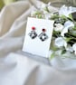 Monochrome Geometric Earrings - Red Stud Marble Dangles - Image 4