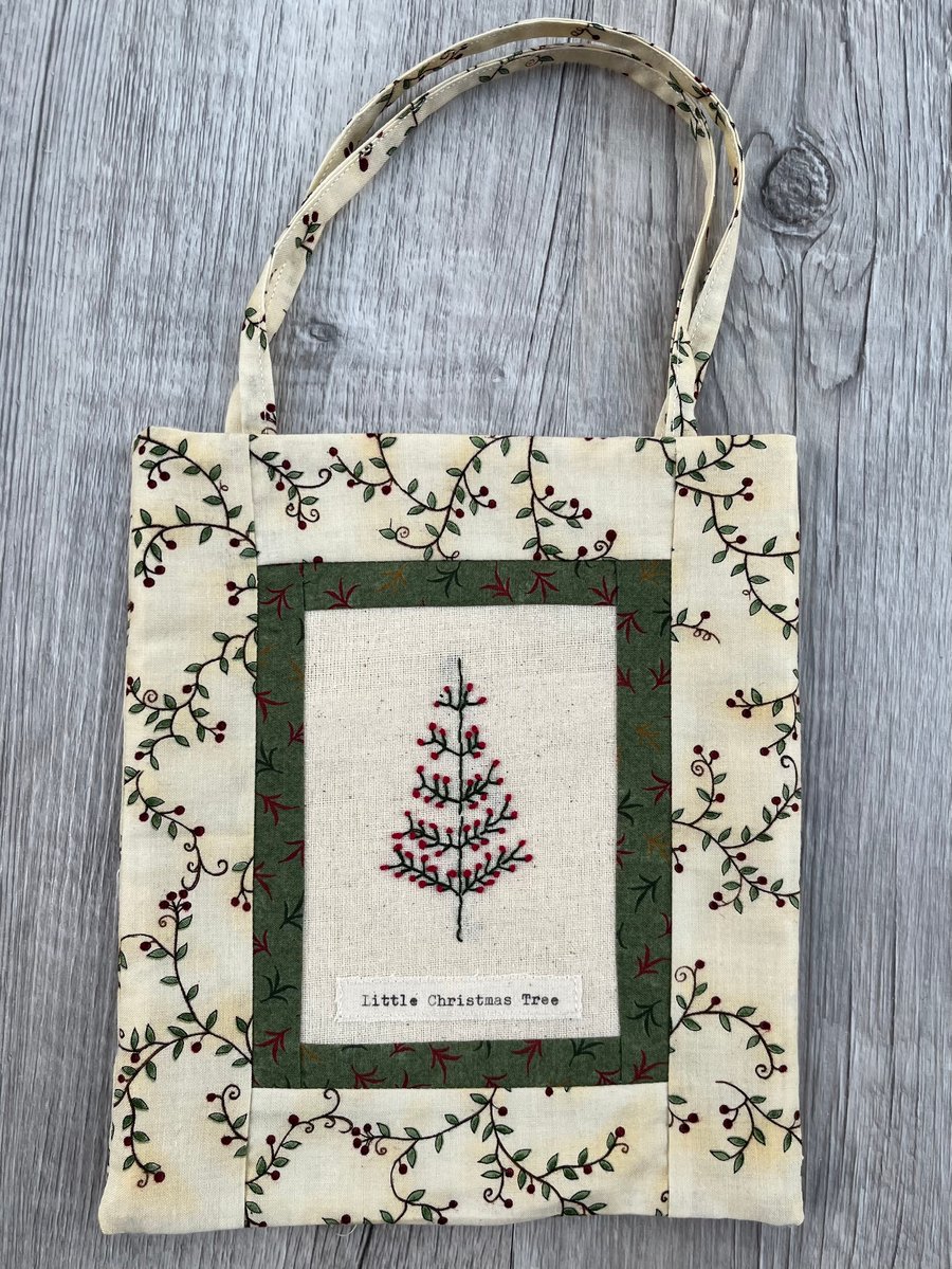 Hand Embroidered  Christmas Tree Gift Bag