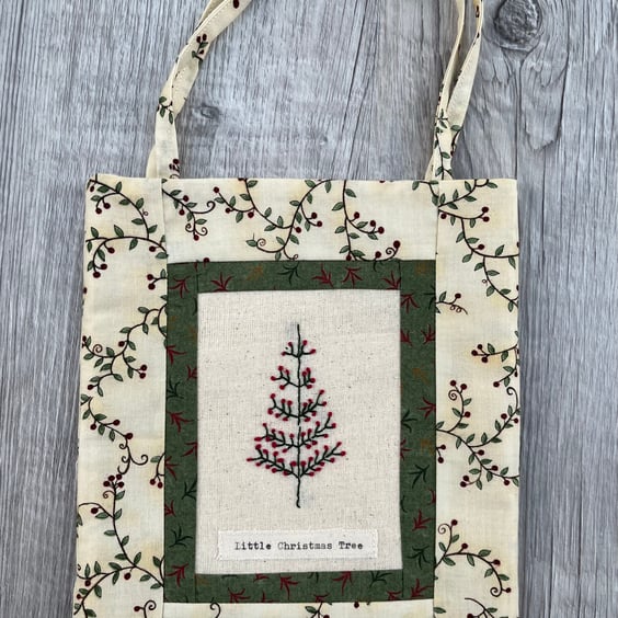 Hand Embroidered  Christmas Tree Gift Bag