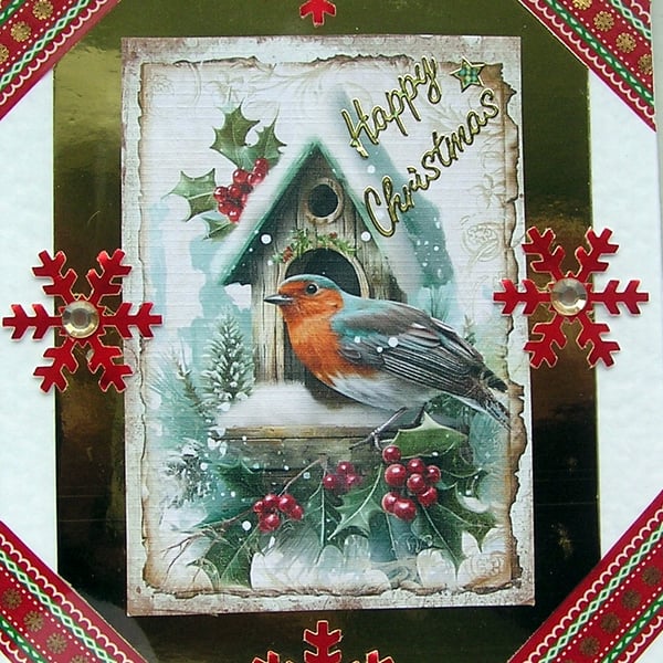 Happy Christmas Hand Crafted Decoupage Christmas Card - Happy Christmas 2737