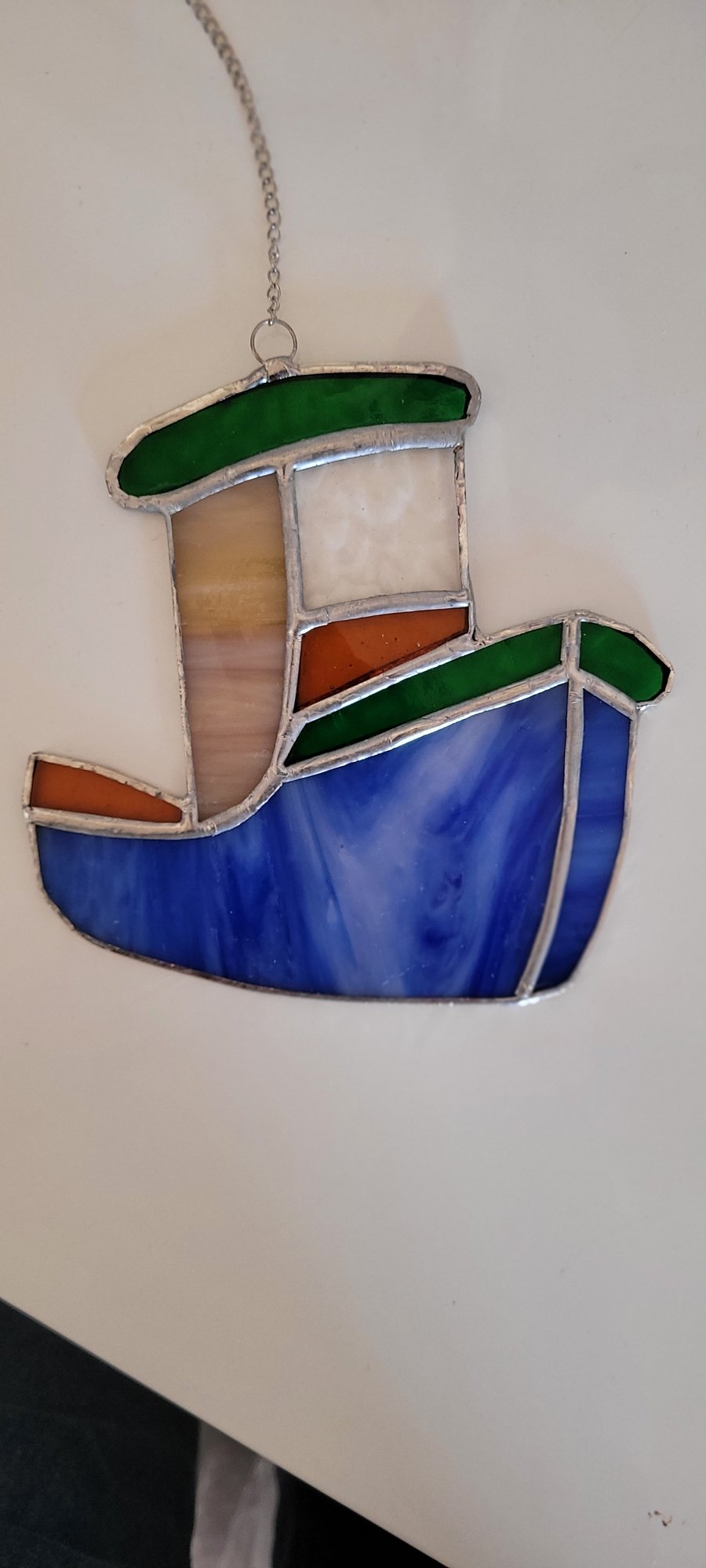 Stained glass tug boat