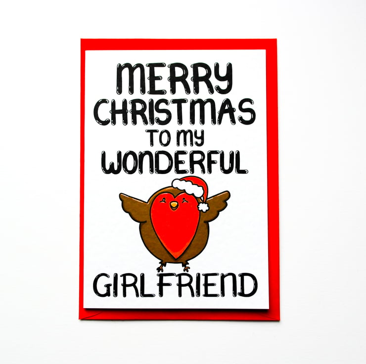 Christmas Card For Girlfriend, Cute Robin Chris... - Folksy