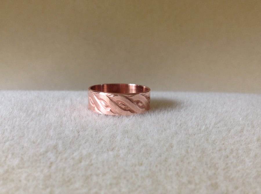 Solid Copper wide band flat weave Unisex ring