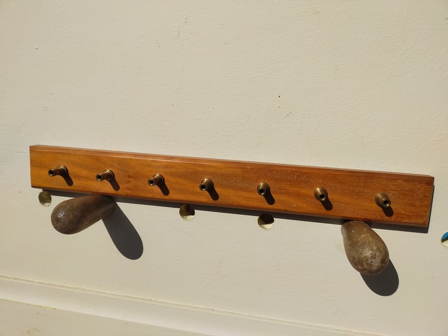 Mahogany and Brass Utensil or Key Rack