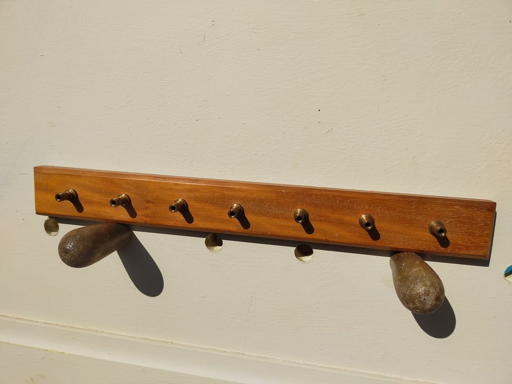 Mahogany and Brass Utensil or Key Rack