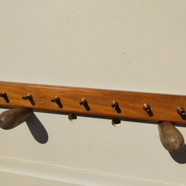 Mahogany and Brass Utensil or Key Rack