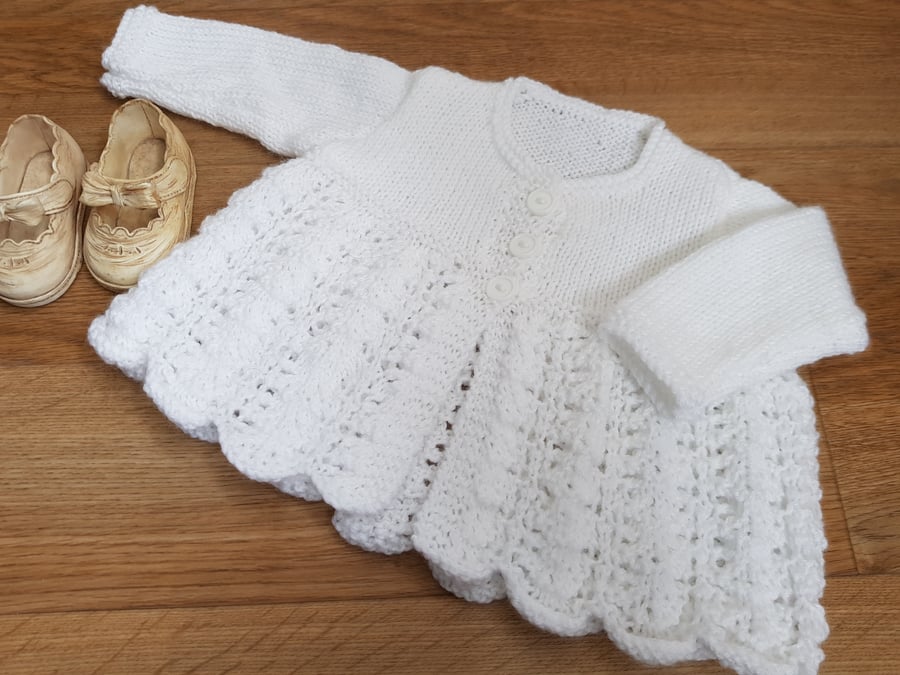 Hand Knitted White Matinee Cardigan