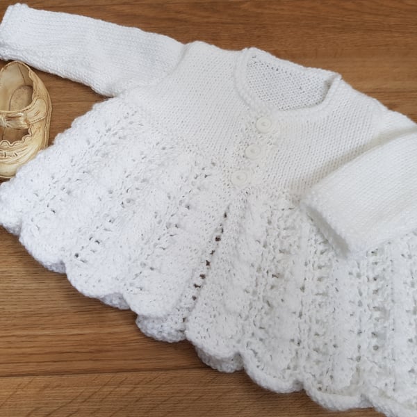 Hand Knitted White Matinee Cardigan