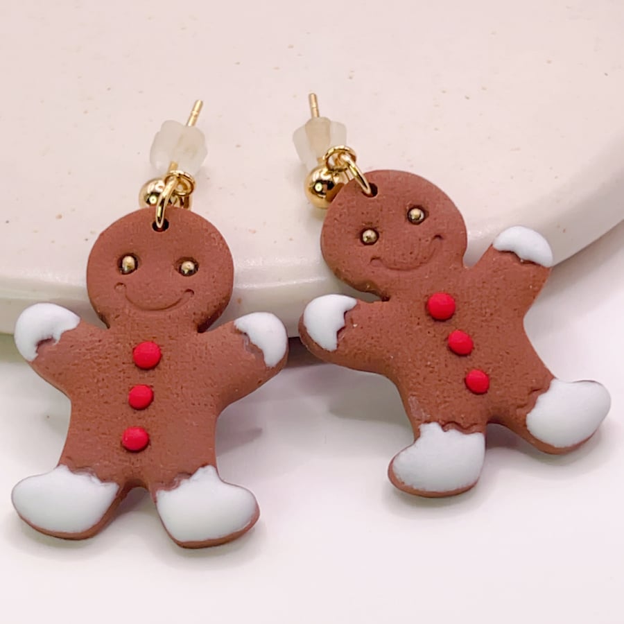 Gingerbread earrings for women, festive polymer clay jewellery
