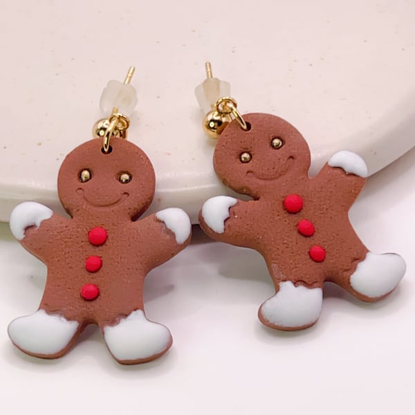 Gingerbread earrings for women, festive polymer clay jewellery