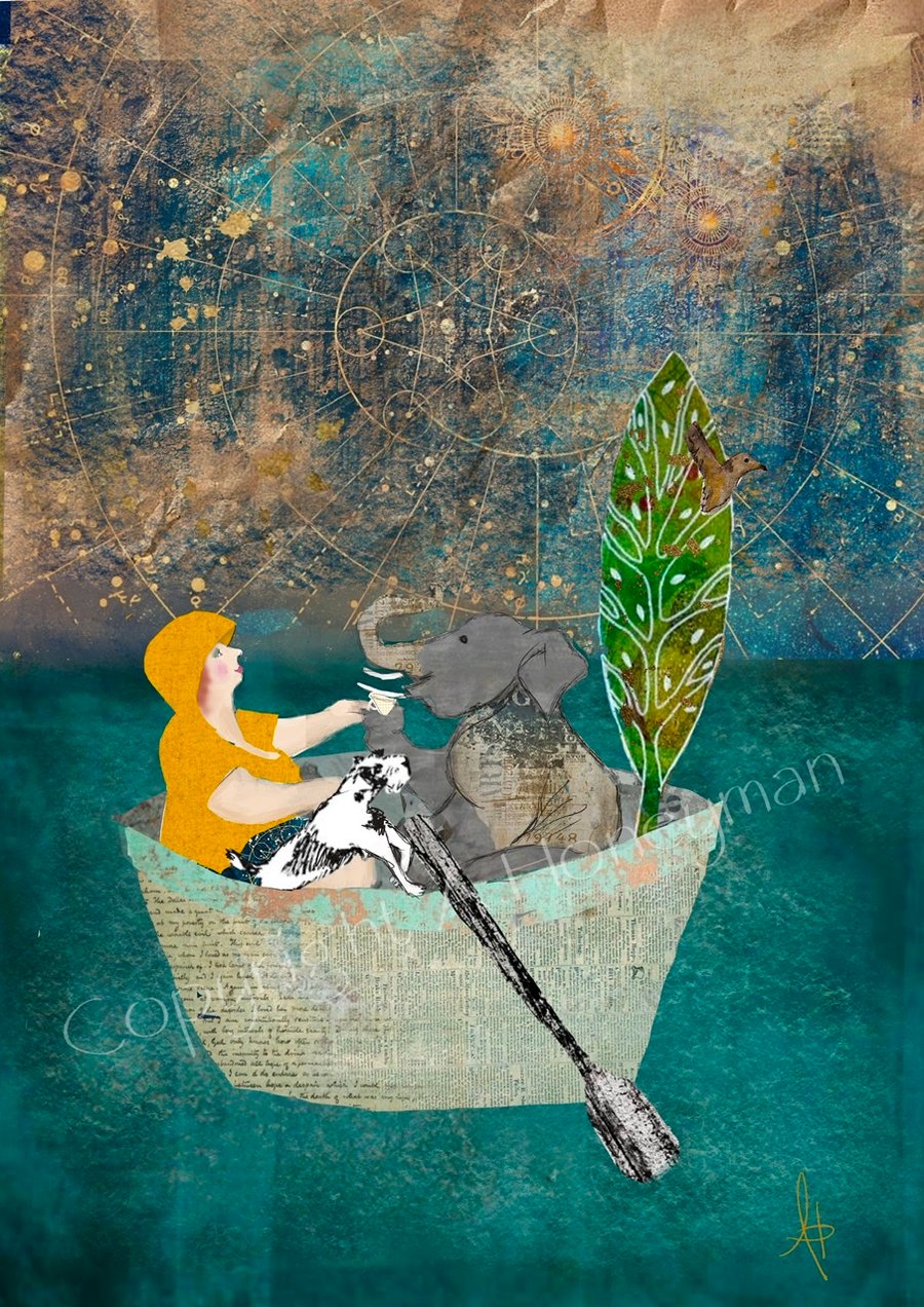 Let’s sail away mixed media art print