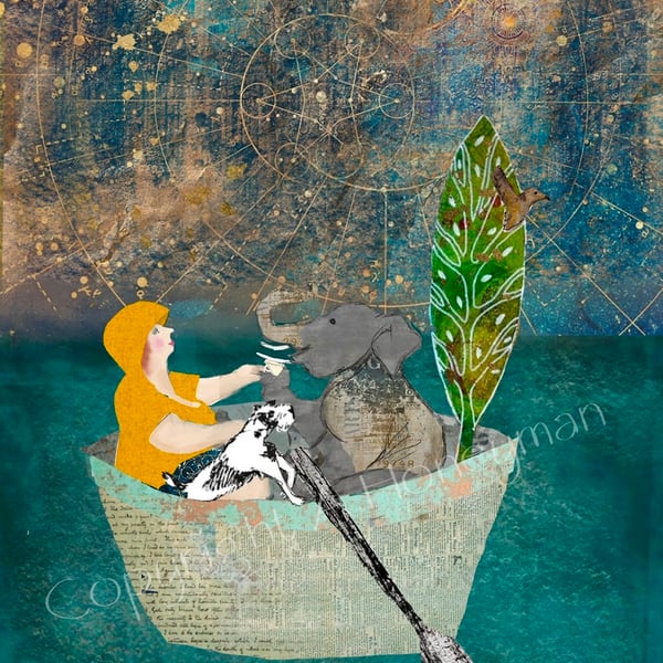 Let’s sail away mixed media art print