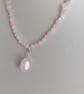 Pink rose quartz necklace with large faceted bead pendant - Image 5