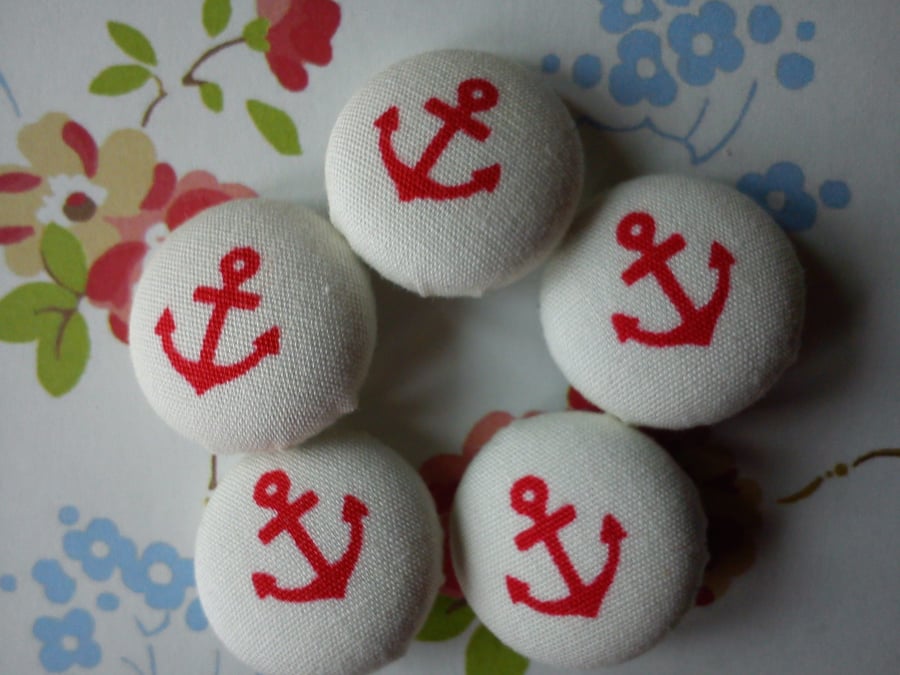 Red Anchor Nautical fabric covered buttons