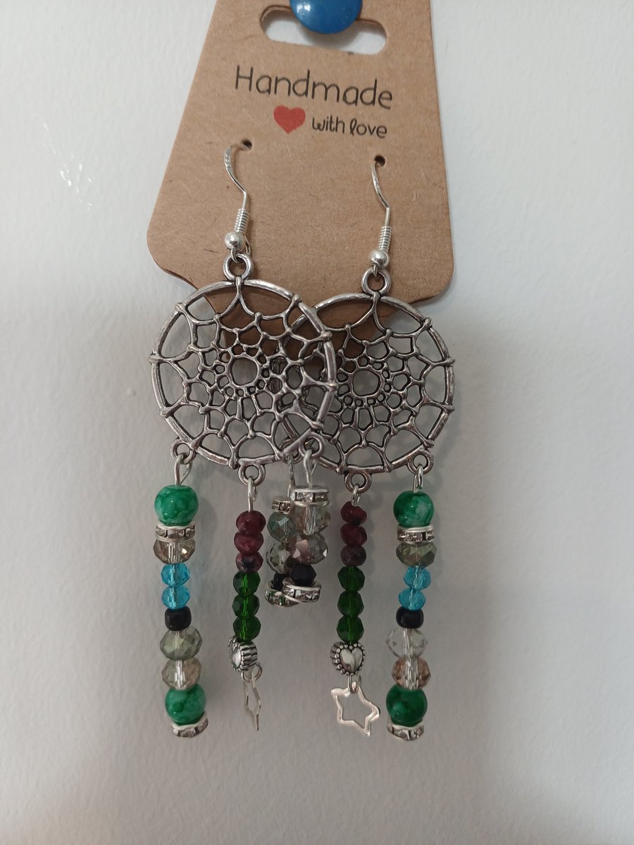 Dream catcher style dangly beaded earrings 