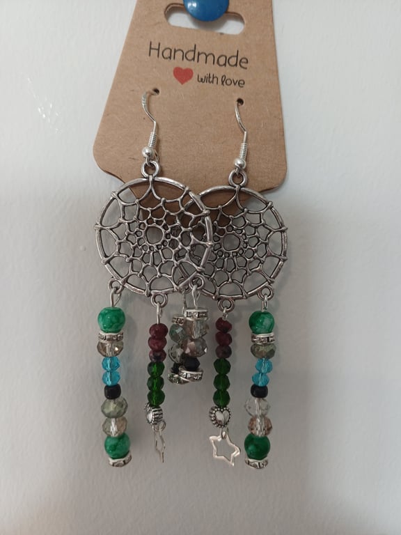 Dream catcher style dangly beaded earrings 