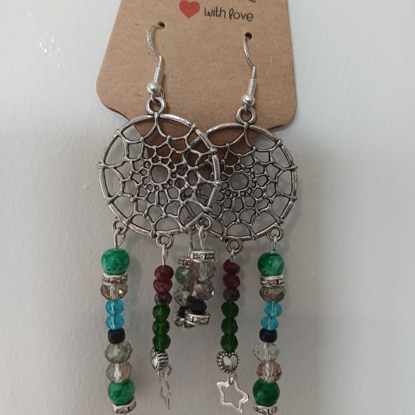 Dream catcher style dangly beaded earrings 