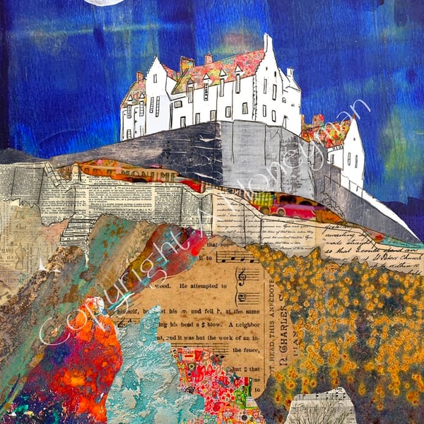 Edinburgh Castle Mixed Media Art Print (Blue)