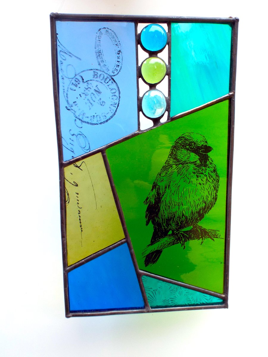 Stained Glass Screen Printed Bird Panel