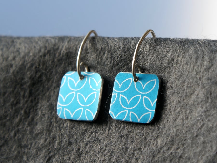 Blue square drop earrings