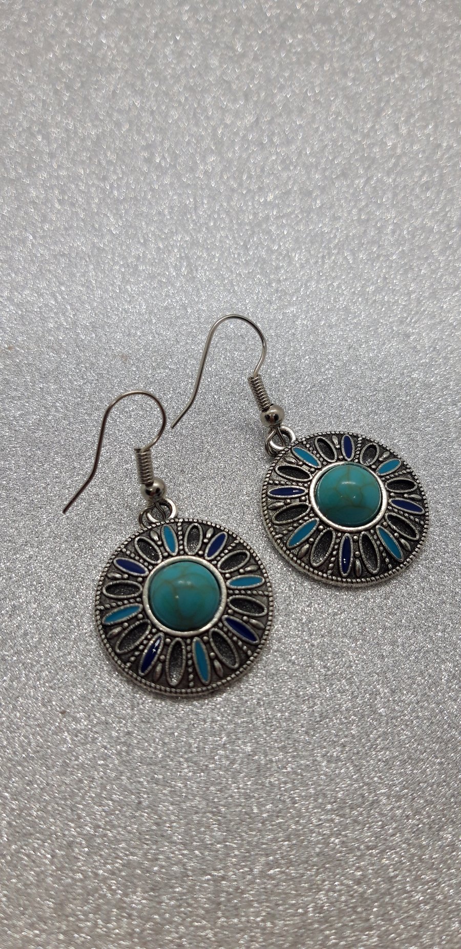 Tibetan Silver & Enamel earrings 