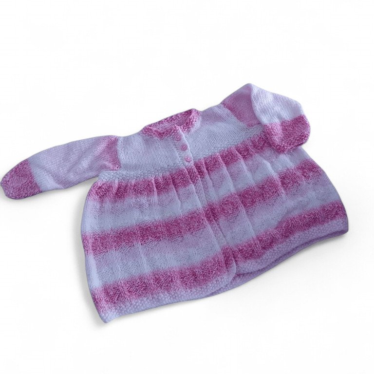 Baby Girl Hand Knitted Cardigan Pink White, Heart Pattern, Baby Shower Gift