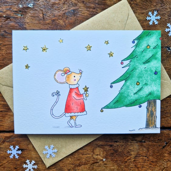 Mouse Christmas Card, Friend Christmas Card, Traditional Christmas Card 