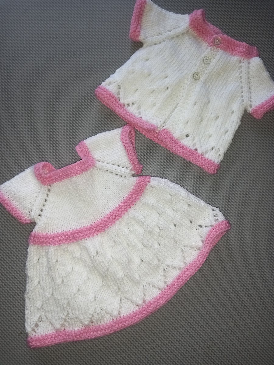 Premature baby dress and cardigan set