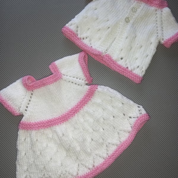 Premature baby dress and cardigan set