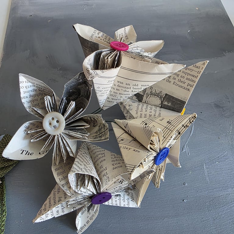 Recycled Paper Kusudama Flower Origami Kit: DIY Craft, 5 Flowers just need glue