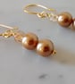 GOLD PEARL  AND CHAMPAGNE EARRINGS - - FREE SHIPPING  - Image 1