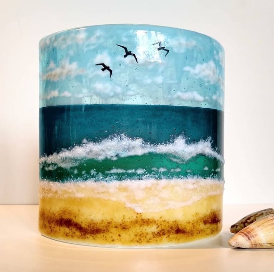 Incoming Tide fused glass curve