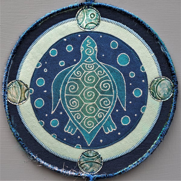 TMP003 - Turtle Moon Mandala - Blue - Turquoise - Silver