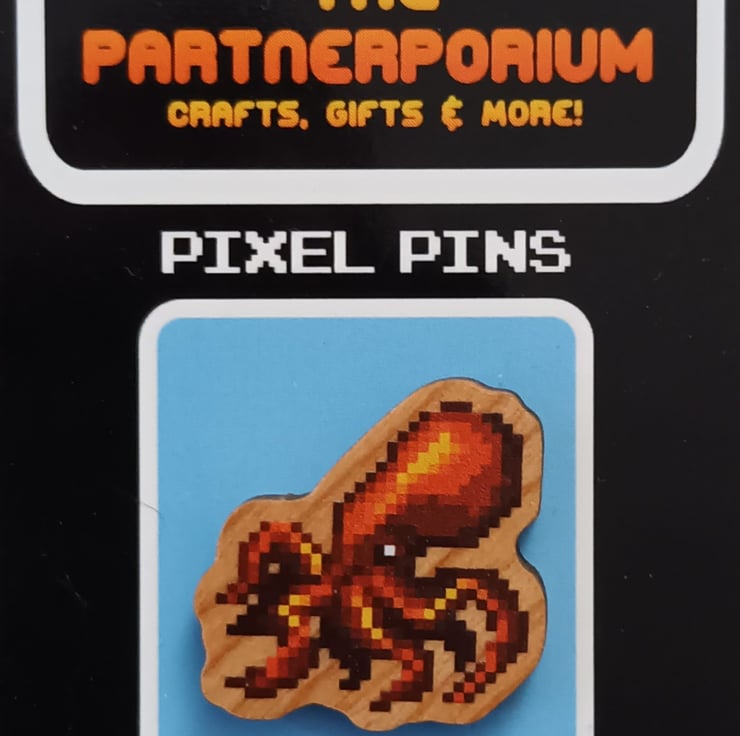 Pixel Art Wooden Pin Badge - Folksy