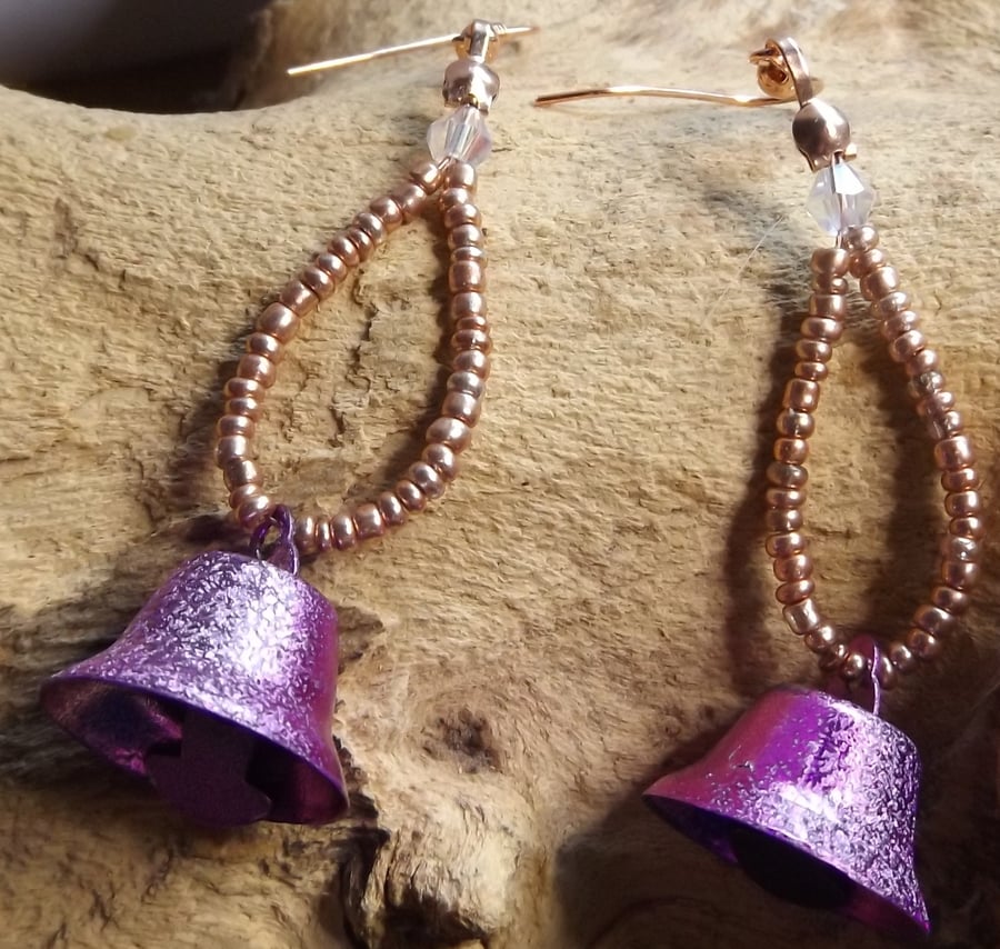 Purple Bell earrings with crystal