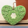 Ceramic heart hanging decoration Pottery Heart Folk art love heart GREEN