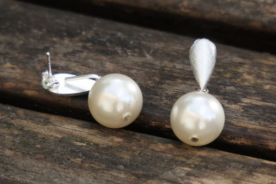 Pearl Stud Earings, White Pearl Earings, Sterling Silver Earrings, Pearl 