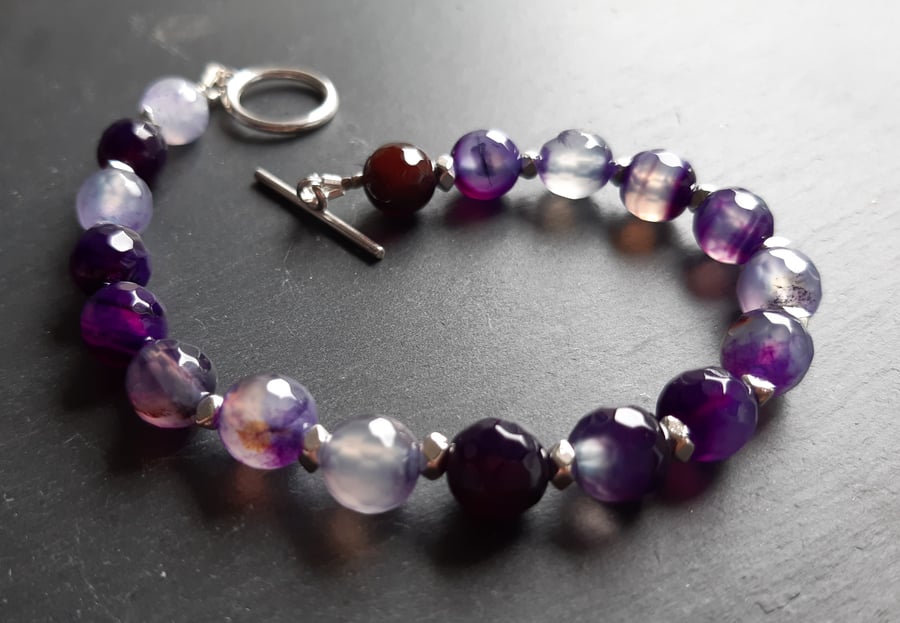 Banded Purple Agate Simplicity Gemstone Bracelet
