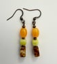 Yellow-Orange, Lime, Brown Dangle Drop Boho Inspired Handmade Earrings - Image 3