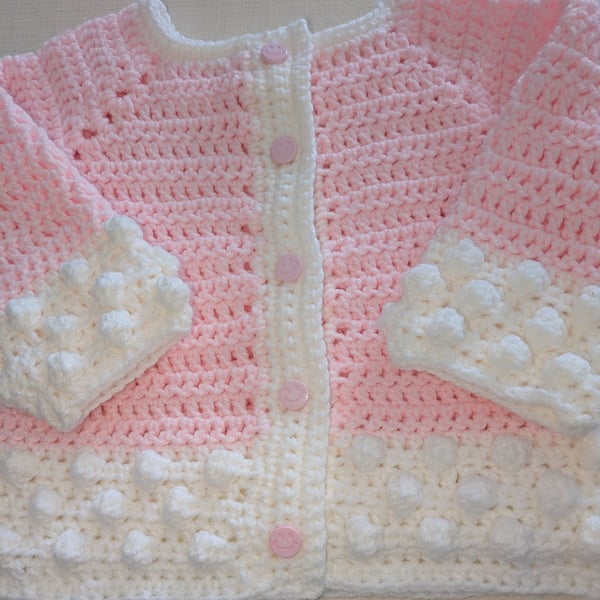 Pink and white Aran cardigan for 18 month old little girl 