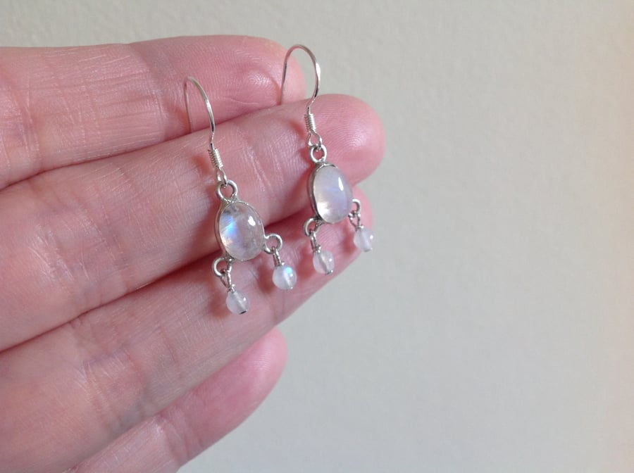 Rainbow moonstone and sterling silver chandelier earrings