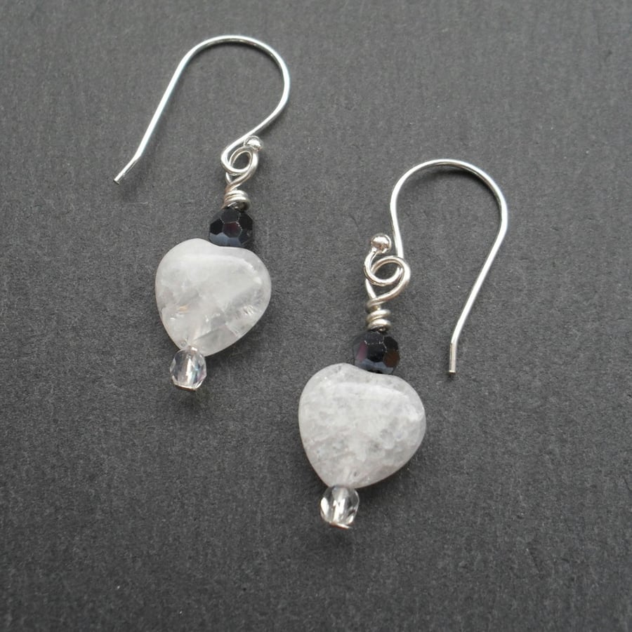 Crackled Quartz and Czech Glass Crystal Earrings 