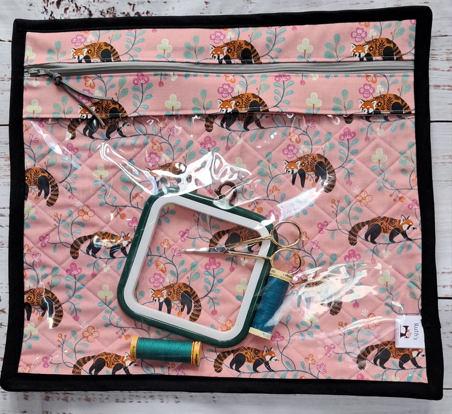 Large embroidery project bag - red pandas