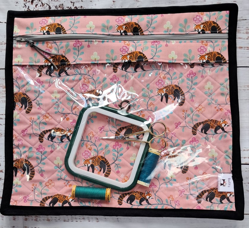 Large embroidery project bag - red pandas