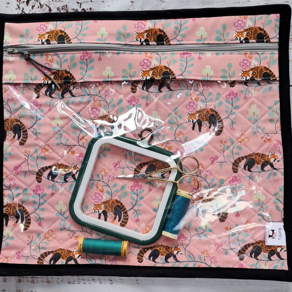 Large embroidery project bag - red pandas