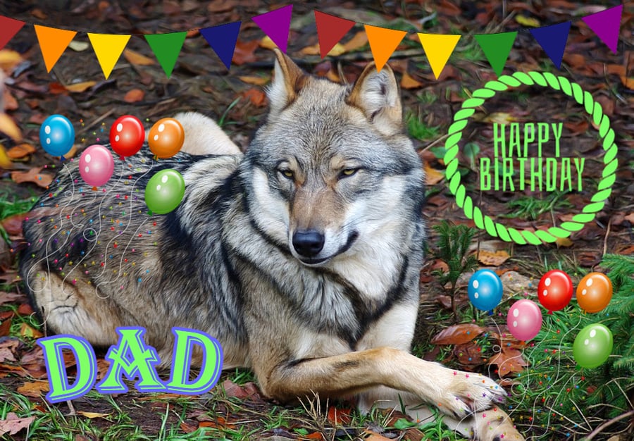 Happy Birthday Dad Wolf Card A5