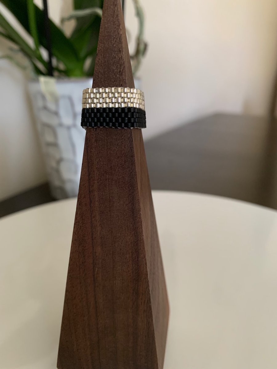 Stylish black and silver beaded ring