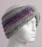 Earwarmer headband Crochet chunky  grey pink purple handmade - Image 5