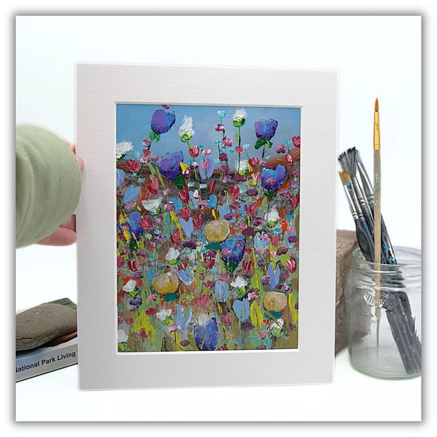 An original flower painting - wildflowers - mounted in acrylics